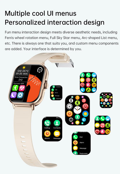 2024 2.01'' Smart Watch Bluetooth Call Play Music Smartwatch Fitness Sport Waterproof Watches for Men Women iPhone Android