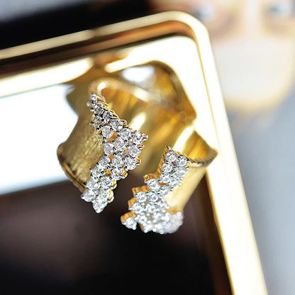 Trendy Luxury Gold Color Cubic Zirconia Ring for Women Modern Wide Band Finger Ring OL Style Female Jewelry Drop Shipping