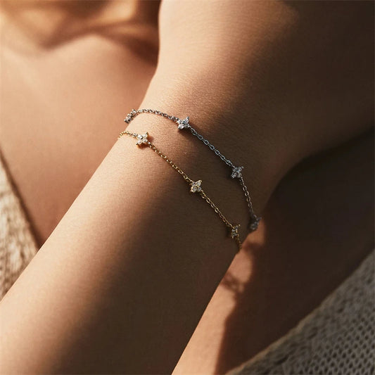Crystal Flower Stainless Steel Bracelet Women Fashion Personality Korean Bracelet Jewelry Accessories Anniversary Gift