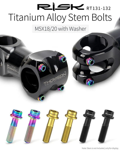 6pcs/bag RISK Bike Stem Bolts Bicycle Handlebar Fixing Screws Titanium Alloy M5x16 M5x18 M5X20 Wish Washers Hex Socket Head