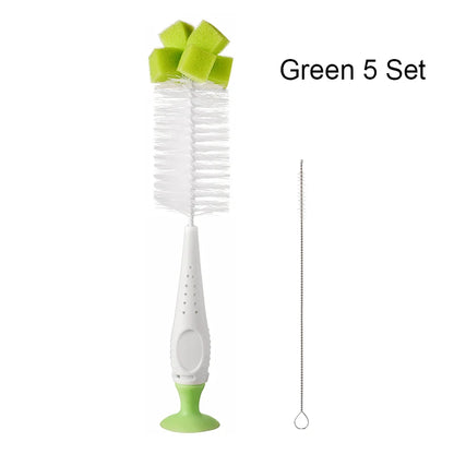 SAIDAH Simple Nylon Sponge Suction Feeding Bottle Nipple Pacifier Brush Set Water Sippy Vacuum Cup Cleaning（2 in 1）