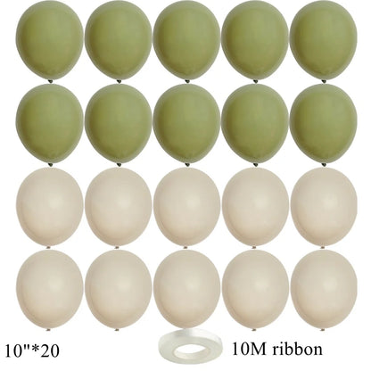 15/20PCS 10inch Vintage Balloons Retro Khaki Green Balloon Set for Wedding Anniversary Happy Birthday Party Decoration Supplies
