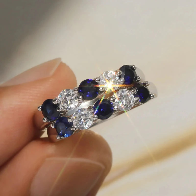Fashion Contracted Women Wedding Rings with White/Green/Rose Red/Blue CZ Exquisite Female Finger-rings New Trendy Jewelry