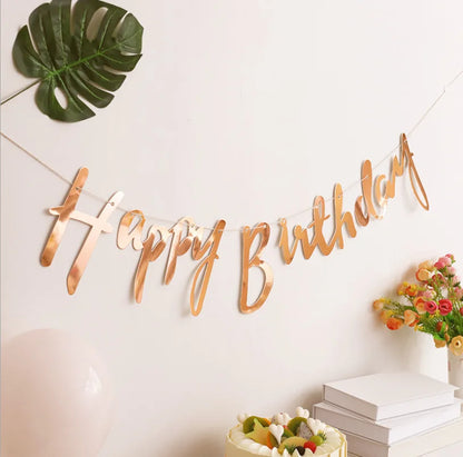 Gold Happy Birthday Banner Birthday Wedding Party Decoration Hanging Garland Banner Baby Shower 1st Birthday Boy Girl