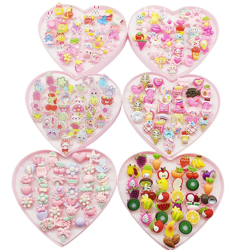 30pcs/Lot Wholesale Child Open Design Resin Candy Flower Finger Rings Plastic Pink Kid Ring Children Party Gifts Birthday Girls