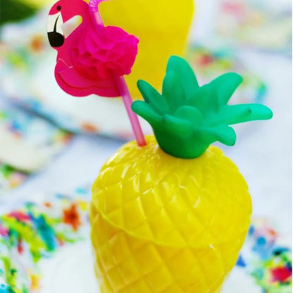6/10pcs Hawaiian Summer Pineapple Coconut Drinking Cups Strawberry Shaped Juice Drink Cups for Birthday Wedding Beach Pool Party