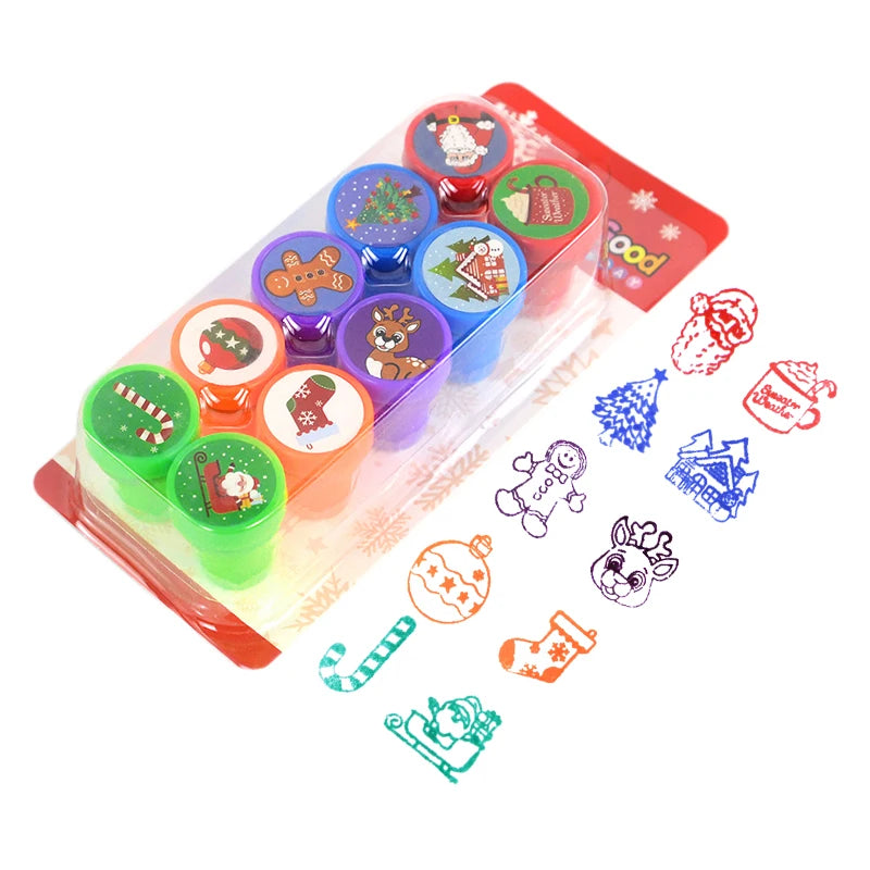 10pcs Cartoon Animal Unicorn Self-ink Stamps Toy Kids Birthday Party Favors Goodie Bag Pinata Fillers Boy Girl Christmas Gift