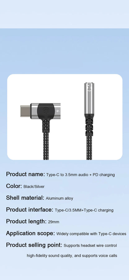 2 in 1 USB C Splitter PD Fast Charger Cable Type C to 3 5 Jack Audio Adapter For Samsung S24 S23 S22 S21 Ultra A54 A53 iPhone 15