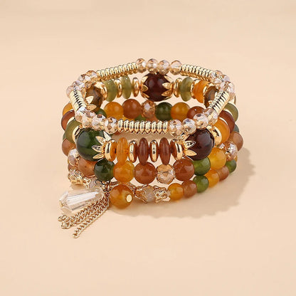 4Pcs New Tassel Charm Beads Bracelet Set For Women Colorful Glass Beaded Chain Bangle Men Bohemian Jewelry