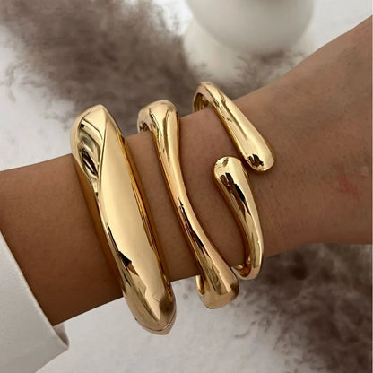 DIEZI 3 Styles Vintage Hip Hop Metal Cuff Bangles Punk Gold Silver Color Geometric Spring Bangles For Women Bracelet Men Jewelry