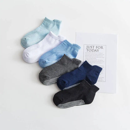 6/12 Pairs/lot 0-5 Yrs Cotton Children's Anti-slip Boat Socks For Boys Girl Low Cut Floor Kid Sock With Rubber Grips Polka dot
