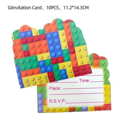 Building Blocks Theme Party Decor Supplies Disposable Tableware Cup Cake Topper Balloon Backdrop For Birthday Party Decoration