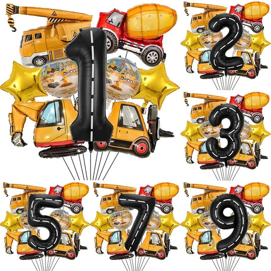 Architectural Birthday Party Decoration, 9 Pieces of Architectural Birthday Numbers Aluminum Foil Balloons Suitable for Architectural Trucks Birthday Architectural Theme Party Supplies