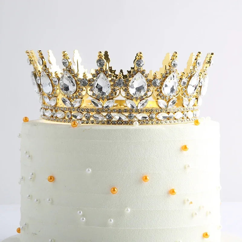 Red Pink Silver Gold Crystal Crown Cake Topper for Gril Birthday Party Cake Decorations