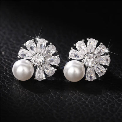 Luxury CZ Imitation Pearl Earrings for Women Silver Color Temperament Elegant Lady Earrings Wedding Party Fashion Jewelry