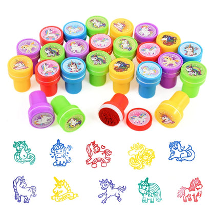 10pcs Cartoon Animal Unicorn Self-ink Stamps Toy Kids Birthday Party Favors Goodie Bag Pinata Fillers Boy Girl Christmas Gift