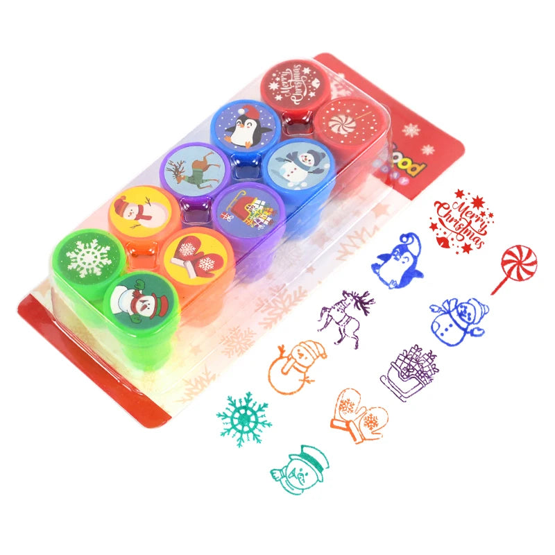 10pcs Cartoon Animal Unicorn Self-ink Stamps Toy Kids Birthday Party Favors Goodie Bag Pinata Fillers Boy Girl Christmas Gift