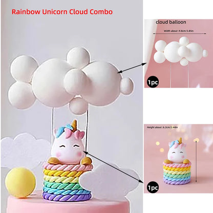 9 pcs unicorn rainbow cake topper unicorn with rainbow clouds stars Happy birthday cake decorations for girls one year old party