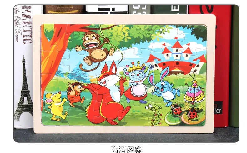 24 Pieces Wooden Puzzles Kids Cartoon Animal Wood Jigsaw Early Educational Learning Toys for Children GIFT