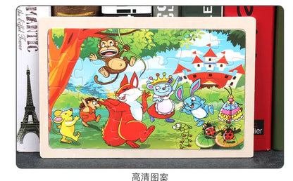 24 Pieces Wooden Puzzles Kids Cartoon Animal Wood Jigsaw Early Educational Learning Toys for Children GIFT