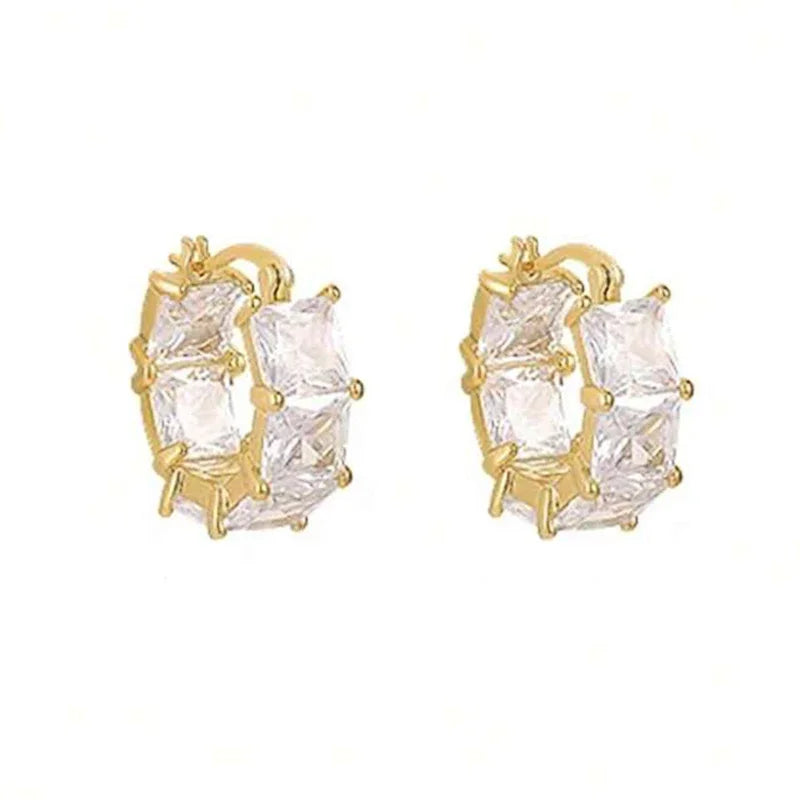 Princess Square White/Black CZ Hoop Earrings for Women Luxury Accessories Wedding Party Temperament Elegant Lady Jewelry