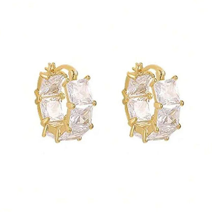 Princess Square White/Black CZ Hoop Earrings for Women Luxury Accessories Wedding Party Temperament Elegant Lady Jewelry