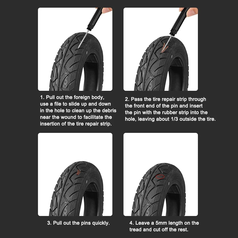 Bicycle Tubeless Tire Repair Kit MTB Bike Tyre Plug Puncture Flat Fix Patch Repairing Rubber Bacon Strips and Insertion Tool Set