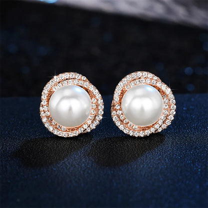Sparkling Cubic Zirconia Imitation Pearl Stud Earrings for Women Silver Color Temperament Girls Ear Accessory Hot Jewelry