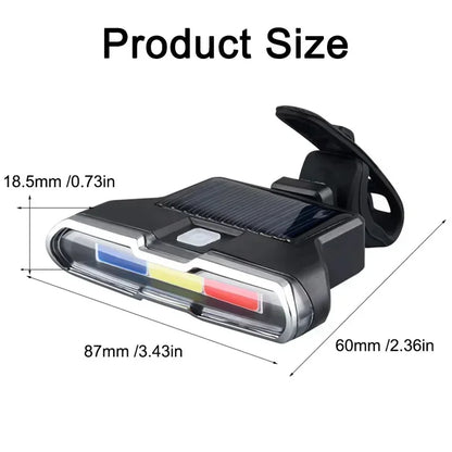 Bicycle Tail Light USB Rechargeable Bike Taillight Solar Power Long Endurance Cycling Rear Lamp Bright Mtb Warning Flashlight