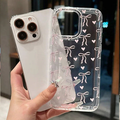 Case For iPhone 16 15 14 13 12 11 Pro Max Coquette Black Bowknot Print Clear Phone Cover For iPhone XR XS X 7 8 Plus SE2 Cases
