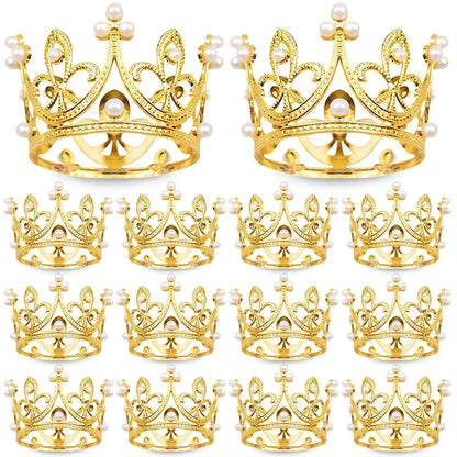 Mini Pearl Crown Cake Decoration Cupcake Topper Kids Hair Ornaments DIY Cake Baking Decoration For Wedding Birthday Party Decor