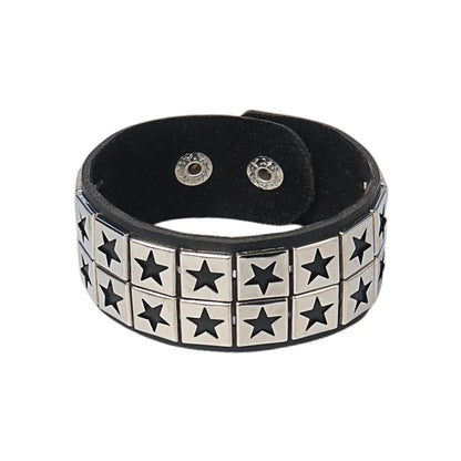 New Punk Fashion Men Black Cuff Leather Bracelet Wristband Metal Rivets Stud Charm Bangle for Women Rock Gothic Jewelry 2024