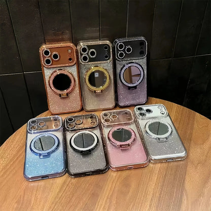 Glitter Mirror Case For iPhone 17 Pro Max 16 15 14 13 Diamond Makeup Cover