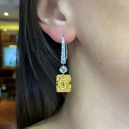 Temperament Yellow CZ Dangle Earrings for Women Modern Fashion Newly Designed Bridal Wedding Earrings Luxury Lady Jewelry
