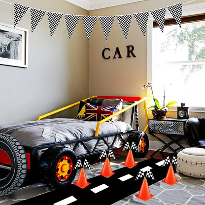 Traffic Cones and Racing Checkered Flags Black White Flags Kids Racing Theme Decorations for Race Car Birthday Party Supplies