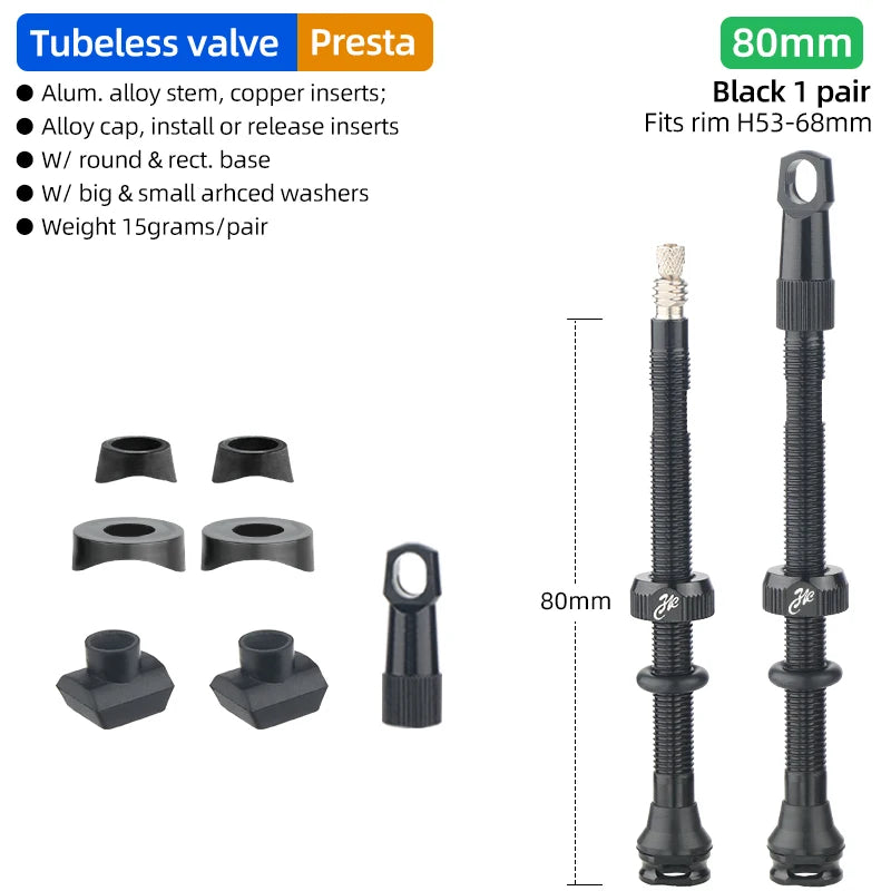 Bicycle Tubeless Tire Valve Carbon Rim Presta Valves 40 50 65 80mm F/V Nipple Detachable Brass Core W/Cap For MTB Bike Air Valve