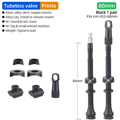 Bicycle Tubeless Tire Valve Carbon Rim Presta Valves 40 50 65 80mm F/V Nipple Detachable Brass Core W/Cap For MTB Bike Air Valve