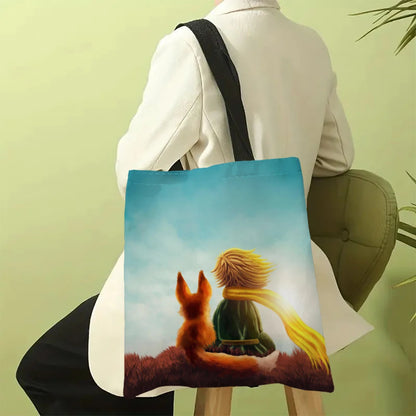 Linen Bag The Little Prince Series Print Lightweight Shoulder Bag Versatile Shopping Bag Holder Handbag