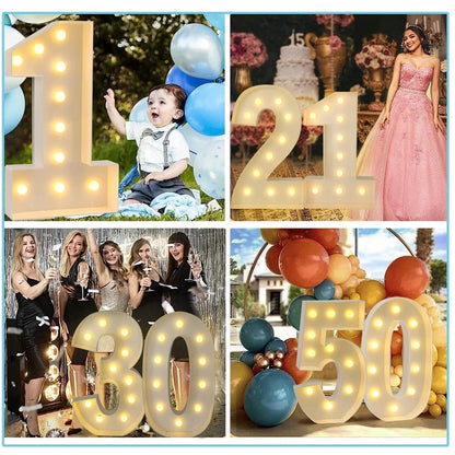 Giant Birthday Figure Led Light Balloon Filling Box 1st Birthday Balloon Number 30 40 50 Balloon Frame Wedding Decor Baby Shower
