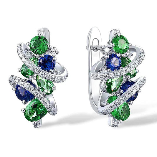 Green/Blue Cubic Zirconia Hoop Earrings for Women New Temperament Elegant Bridal Wedding Party Earrings Trendy Jewelry