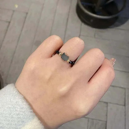 1pcs Natural Moonstone Obsidian Rings Beads Minimalist Fidget Ring Cute Black White Cat Ring Women Men Party Accessories Jewelry