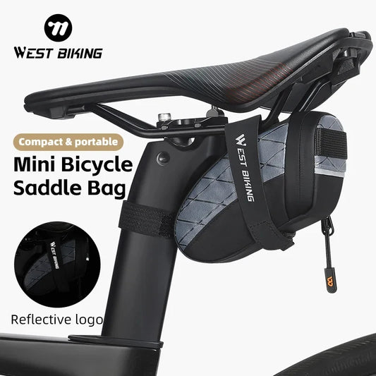 WEST BIKING Bicycle Saddle Bag Mini Portable PU Tool Storage Bag Reflective Rear Seat Bag Splash Waterproof 3D Saddle Riding Bag