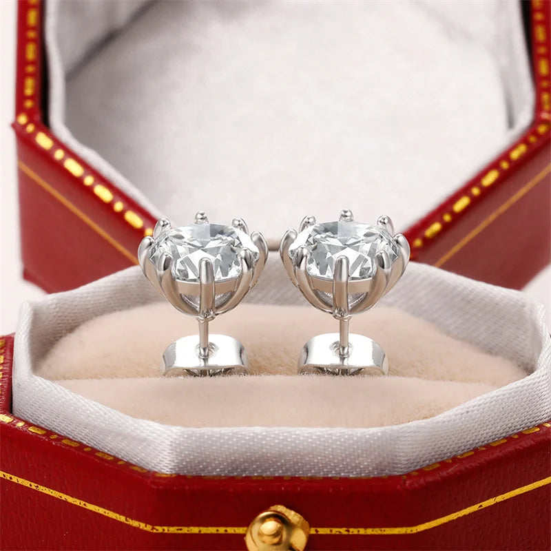 Exquisite 8 Claw Setting CZ Stud Earrings for Women Silver Color Crystal Earrings Simple and Elegant Female Ear Jewelry