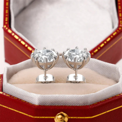 Exquisite 8 Claw Setting CZ Stud Earrings for Women Silver Color Crystal Earrings Simple and Elegant Female Ear Jewelry