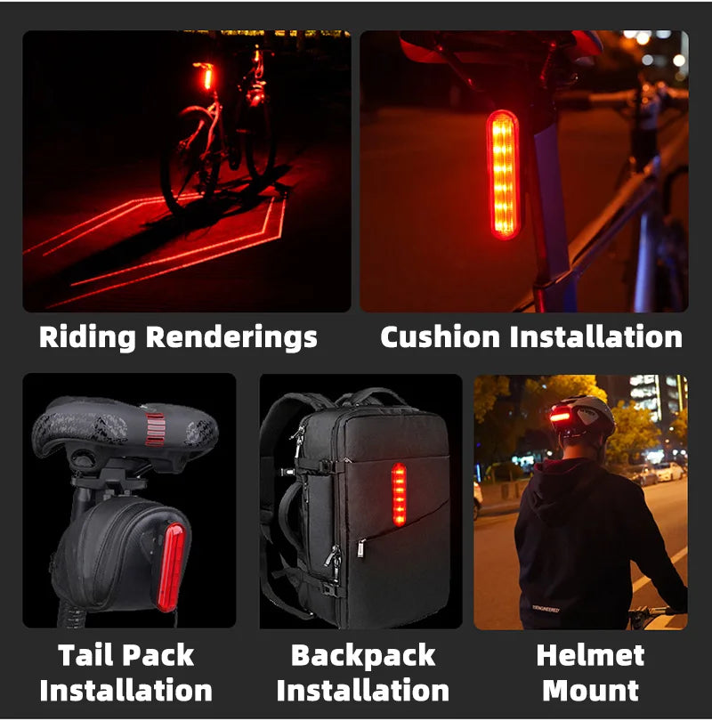 WEST BIKING Bike Taillight Laser Brake Sensing Rear Light IPX5 Waterproof USB Charging Bike Light MTB Road Bicycle Accessories