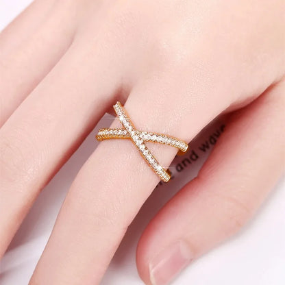 Simple Stylish Cross Shape Cubic Zirconia Rings for Women Fashon Female Finger Accessory Wedding Bands Statement Jewelry