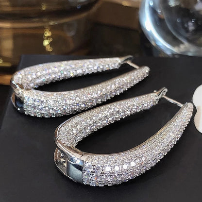 Gorgeous Silver Color Hoop Earrings Female Fashion Party Jewelry with Bright Zirconia Luxury Engagement Accessories Gift