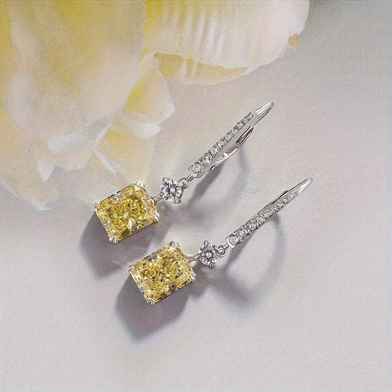 Temperament Yellow CZ Dangle Earrings for Women Modern Fashion Newly Designed Bridal Wedding Earrings Luxury Lady Jewelry