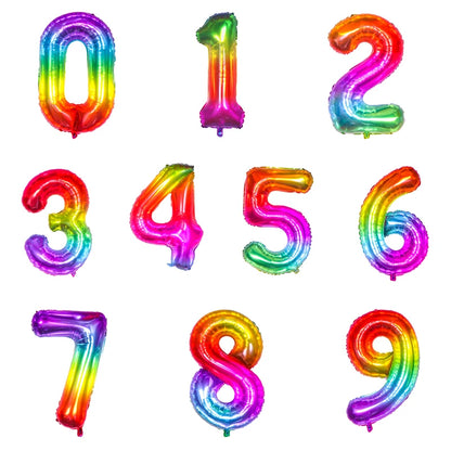 Digital Number Balloon, Aluminum Foil, Gradient Rainbow, Birthday Party, Wedding, Christmas Decoration, 40"