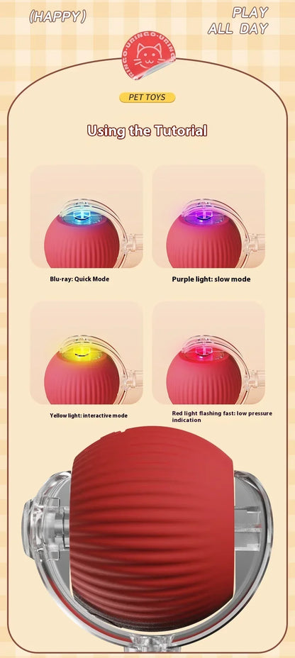 Cat Interactive Ball Toy Automatic Rolling Ball Faux Tail Rechargeable Smart Pet Electric Toy Dog Cat Training Imitate Mouse